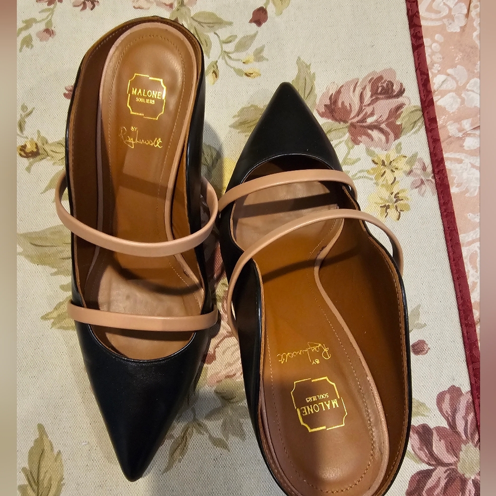 Malone Souliers Black and Cream Mules